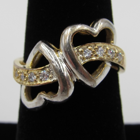 Jewelry - Vintage Size 6 Sterling CZ Diamond Heart Ring